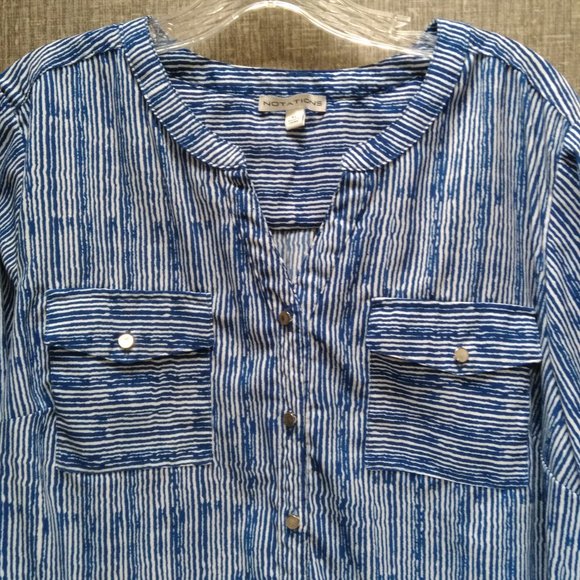NOTATIONS blue white v neck button up shirt blouse SZ XL - Picture 2 of 11